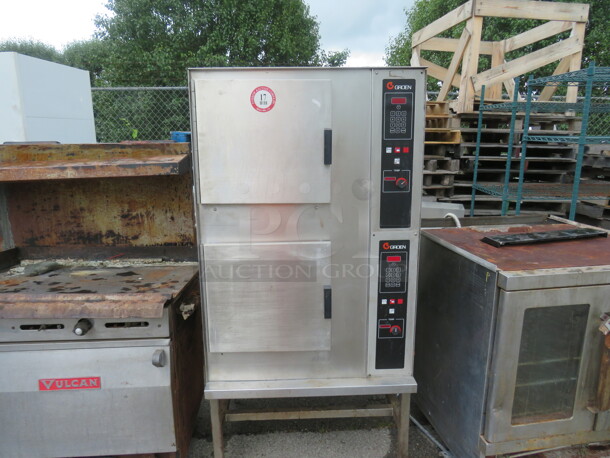 One Groen Steam/Oven Combo. 208 Volt. Model# CC10-F. Right Panel Needs Reattached. 34X29X68. Unable To Test. - Image 1 of 1