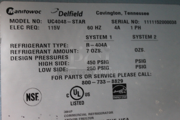 2011 Delfield UC4048-STAR Stainless Steel Commercial 2 Door Undercounter Cooler on Commercial Casters. 115 Volts, 1 Phase. Tested and Working! - Image 6 of 6