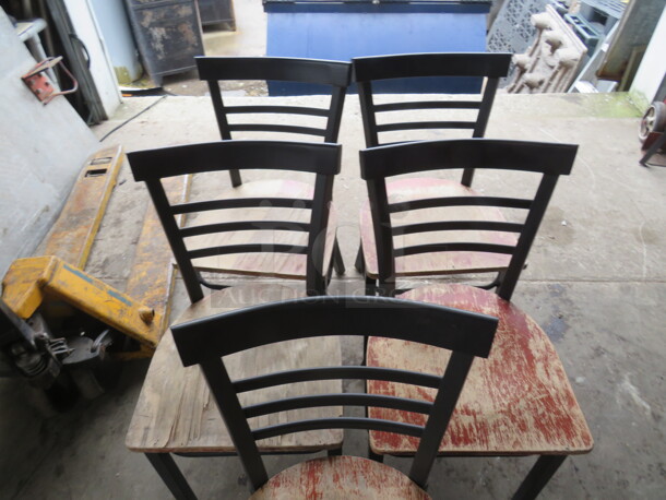 Black Metal Chair With A Wooden Seat. Fair Condition. 5XBID - Image 2 of 3