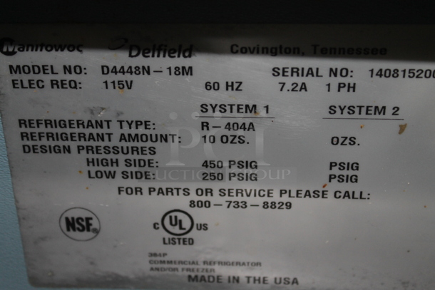 2014 Delfield D4448N-18M Stainless Steel Commercial Sandwich Salad Prep Table Bain Marie Mega Top w/ 4 Drawers on Commercial Casters. 115 Volts, 1 Phase. Tested and Working! - Image 7 of 7