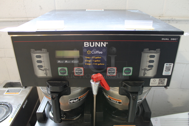 2015 Bunn DUAL SH DBC Stainless Steel Commercial Countertop Double Coffee Machine w/ Hot Water Dispenser/ 2 Coffee Server Satellites and 2 Metal Brew Baskets. 120/208-240 Volts, 1 Phase.  - Image 3 of 6
