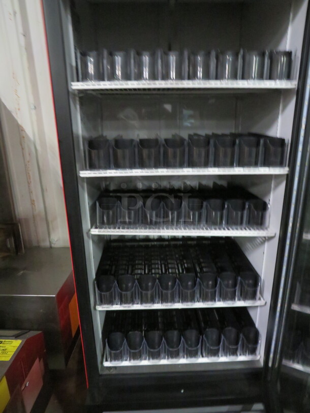 One True 1 Door Refrigerator Glass Door Merchandiser With 5 Racks, With Soda Racking On Casters. WORKING WHEN REMOVED.  Model# GDM-26-HC-TSLD1. 115 Volt. 30X32X81.5 - Image 3 of 4
