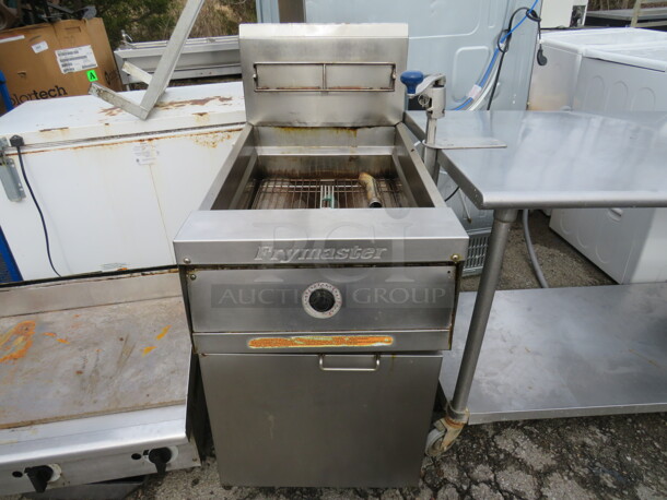 One Frymaster Natural Gas Deep Fryer. Model# MJCFSD. 21X40X48. Working When Removed.