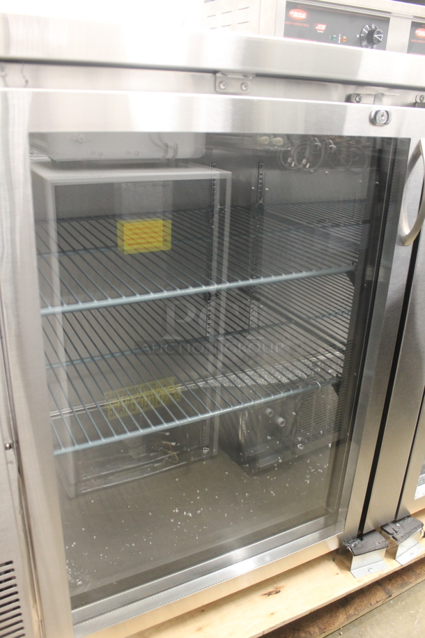BRAND NEW SCRATCH AND DENT! 2023 Avantco 178UBB4GHCS Stainless Steel Commercial 3 Door Back Bar Cooler Merchandiser. See Pictures for 2 Broken Glass Doors. 115 Volts, 1 Phase. Tested and Working! - Image 4 of 8