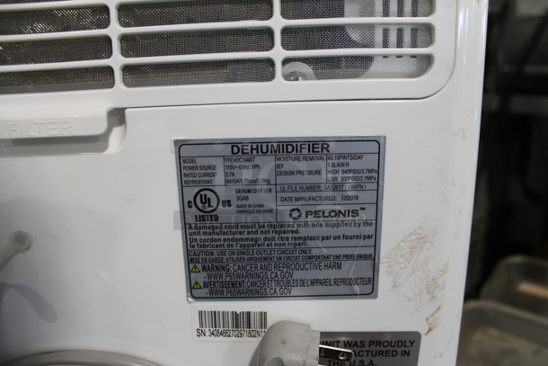 BRAND NEW SCRATCH AND DENT! Pelonis PAD40C1AWT 40 Pint Dehumidifier Energy Saving w/ Continuous Drain. 115 Volts, 1 Phase. Tested and Working! - Image 3 of 3