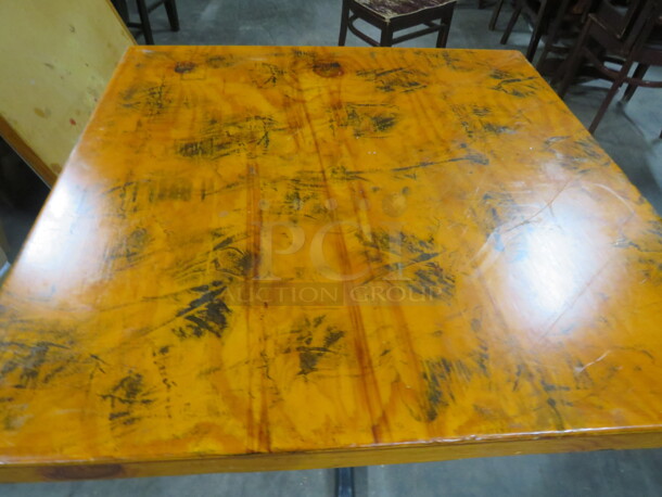 One Wooden Table Top  On A Pedestal Base. 36X36X30 - Image 2 of 2