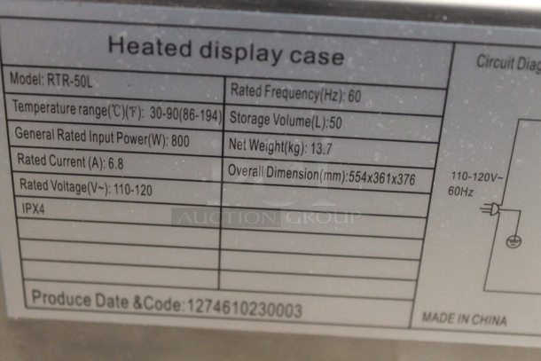 BRAND NEW SCRATCH AND DENT! RTR-50L Stainless Steel Countertop Heated Display Case Merchandiser. 110-120 Volts, 1 Phase. Tested and Working! - Image 7 of 7