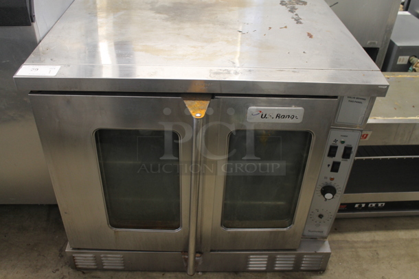 US Range Stainless Steel Commercial Natural Gas Powered Full Size Convection Oven w/ View Through Doors, Metal Oven Racks and Thermostatic Controls. 