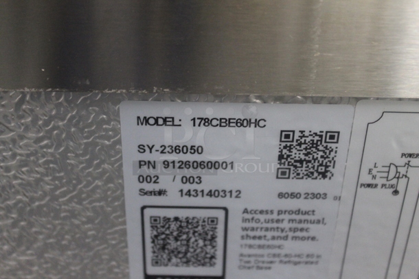 2023 Avantco 178CBE60HC Stainless Steel Commercial 2 Drawer Chef Base on Commercial Casters. Missing Top Drawer. 115 Volts, 1 Phase. Tested and Working! - Image 6 of 7