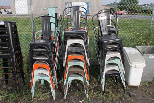 38 Metal Tolix Style Dining Height Chairs; Black, White, Brown, Orange and Blue. 38 Times Your Bid! - Image 1 of 2