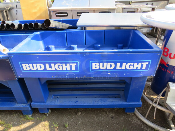 One Bud Light Insulated Ice Bin/Merchandiser Beverage Cart With Under Shelf, On Casters. 48X24X36