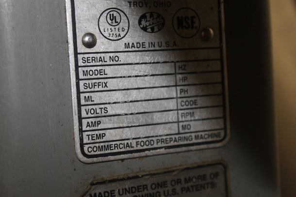 Hobart HCM450 Metal Commercial Floor Style Horizontal Cutter Mixer on Cart w/ Commercial Casters. 200 Volts, 3 Phase. - Image 5 of 7