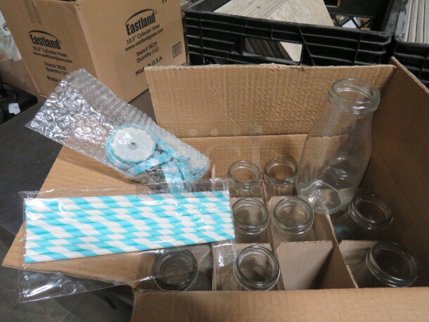 One Set Of 12 NEW Milk Bottle With Lids And Straws.  - Image 3 of 3