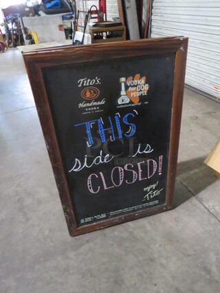 One Wooden Framed Titos Sidewalk Chalkboard Sign. 24X36