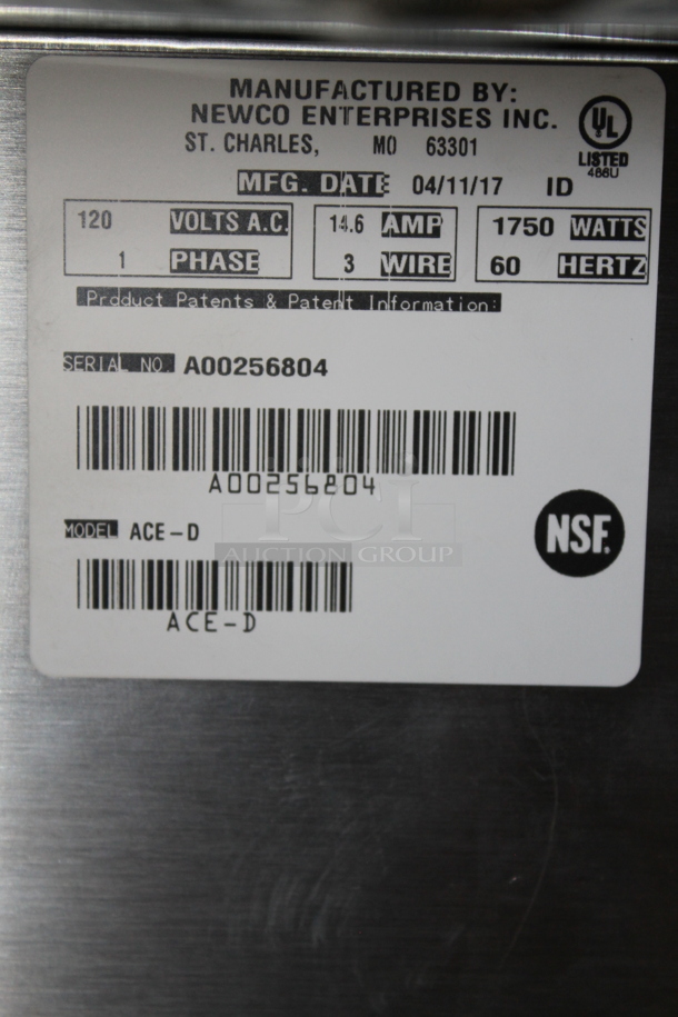 BRAND NEW SCRATCH AND DENT! 2017 Newco ACE-D Stainless Steel Commercial Countertop Coffee Machine w/ Hot Water Dispenser and Poly Brew Basket. 120 Volts, 1 Phase.  - Image 8 of 9