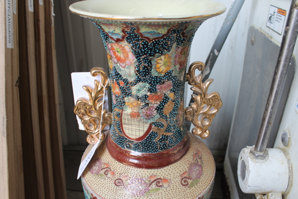 Ornate Multicolored Vase w/ Floral Motif Featuring a Bird in Flight. - Image 3 of 4
