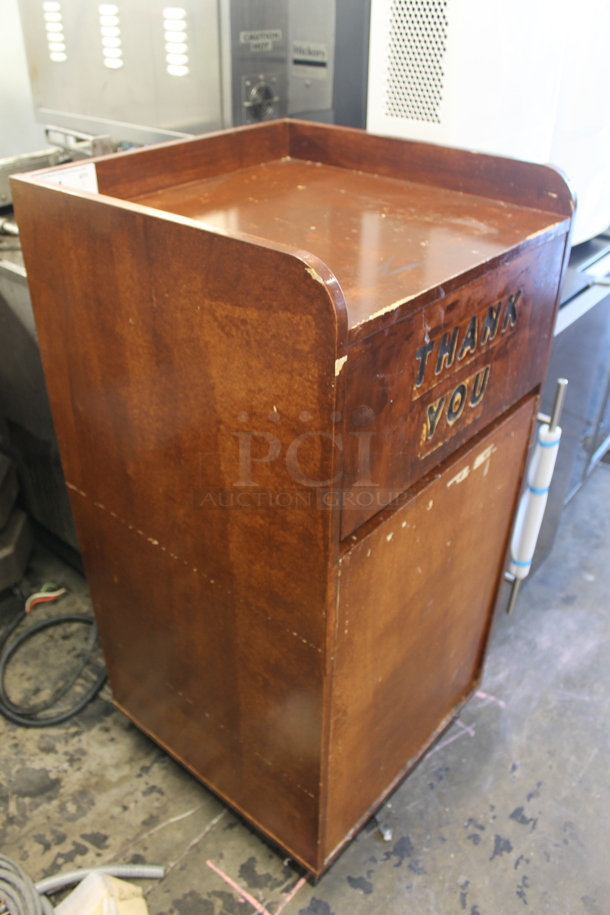 Wooden Trash Can Shell w/ Trash Flap, Door and Poly Trash Can. - Image 5 of 5