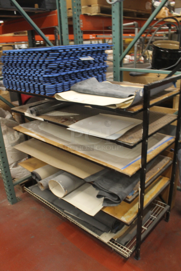 Metal and Wooden 6 Tier Shelving Unit w/ Contents Including Blue Mat Pieces. BUYER MUST REMOVE. - Image 3 of 5
