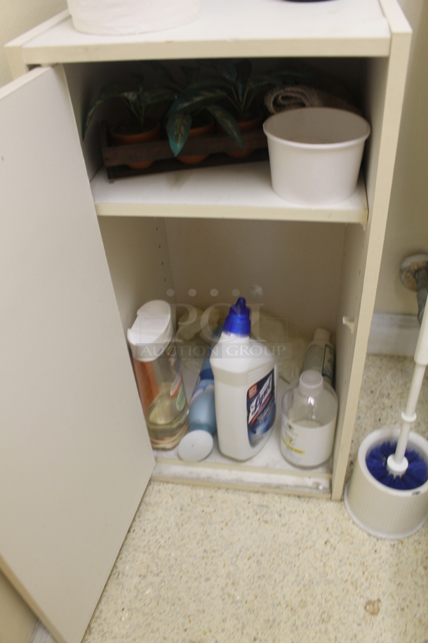 ALL ONE MONEY! ROOM LOT of Various Items Including Mirror, 2 White Cabinets and Fake Plant. Does Not Include Toilet or Sink. BUYER MUST REMOVE. - Image 5 of 7