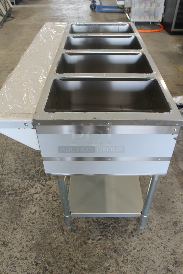 BRAND NEW SCRATCH AND DENT! KoolMore KM-OWS Stainless Steel Commercial Floor Style Electric Powered 4 Bay Steam Table w/ Under Shelf. 120 Volts, 1 Phase. Cannot Test Due To Plug Style - Image 6 of 11