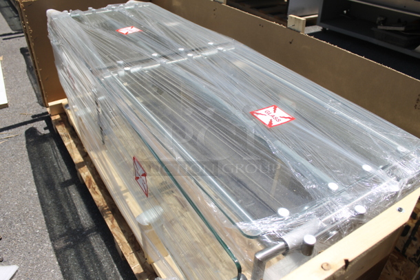 BRAND NEW IN CRATE! Metal and Glass Sneeze Guard. - Image 2 of 4