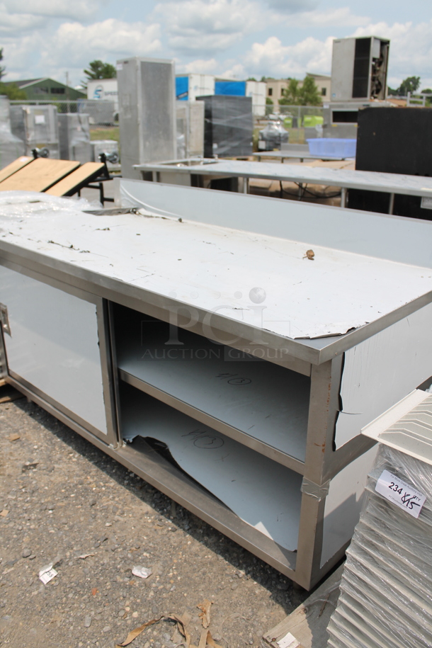 BRAND NEW SCRATCH AND DENT! Stainless Steel Commercial Table w/ Back Splash and 2 Doors.  - Image 5 of 5