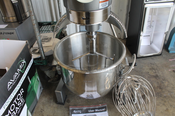 BRAND NEW SCRATCH AND DENT! Avantco 177MX20H Metal Commercial Floor Style 20 Quart Planetary Dough Mixer w/ Stainless Steel Mixing Bowl, Bowl Guard, Paddle, Whisk and Dough Hook Attachments. 120 Volts, 1 Phase. Tested and Working! - Image 8 of 10