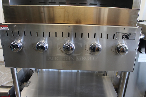 LIKE NEW! 2022 Backyard Pro 554LPG36 Stainless Steel Commercial Propane Gas Powered Outdoor Grill w/ Under Shelf on Commercial Casters. Tested and Working! - Image 10 of 11