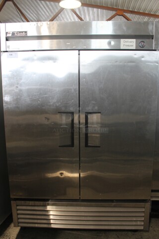 2013 True T-49F ENERGY STAR Stainless Steel Commercial 2 Door Reach In Freezer w/ Poly Coated Racks on Commercial Casters. 115 Volts, 1 Phase. Tested and Working!