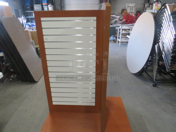 One Tri Sided Beige/Brown Slat Wall Display On Casters. 44.5X29.5X60 - Image 3 of 3