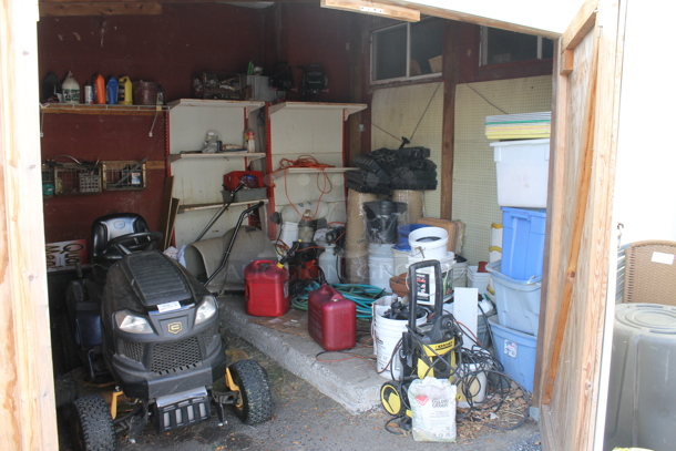 ALL ONE MONEY! Shed Lot of Various Contents Including Pressure Washer, Yard Tools and Cleaner. Does Not Include Lawn Mower w/ Trailer. BUYER MUST REMOVE. (shed #3) - Image 1 of 11