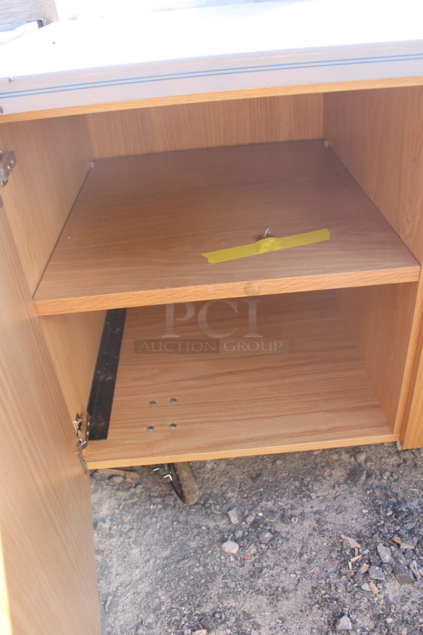 BRAND NEW! ACS FAB LLC Stainless Steel Counter w/ 4 Wood Pattern Doors on Commercial Casters. - Image 2 of 5