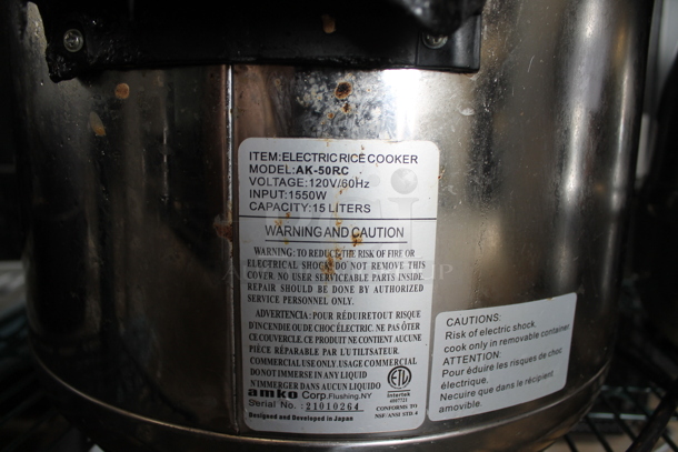 Amko AK-50RC Stainless Steel Countertop Rice Cooker. 120 Volts, 1 Phase.  - Image 6 of 6
