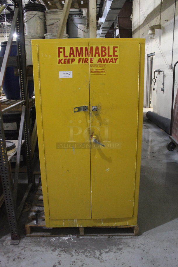 Se-cur-all Cabinets Yellow Metal 2 Door Fire Resistant Cabinet w/ Contents Including Toluene, Xylene, Elvacite Solution. BUYER MUST REMOVE. - Image 1 of 11