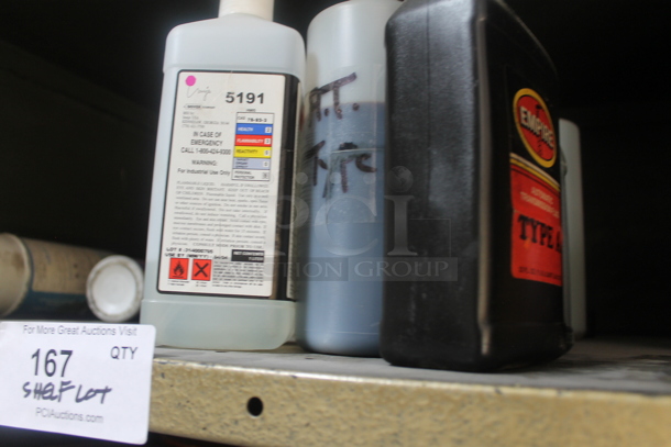 Tan Metal 6 Tier Shelving Unit w/ Contents Including Cleaner. BUYER MUST REMOVE. - Image 4 of 12