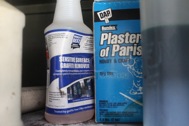 Tan Metal 6 Tier Shelving Unit w/ Contents Including Cleaner. BUYER MUST REMOVE. - Image 6 of 12