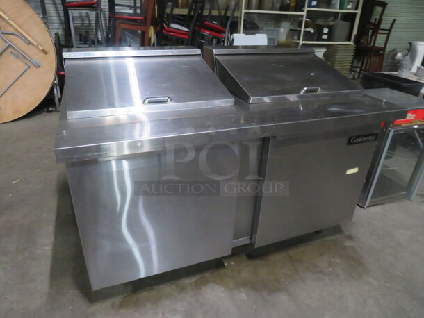 One Working Continental 2 Door Refrigerated Prep Table On Casters. Model# SW60-24M. 115 Volt. 60X34X42 - Image 1 of 3