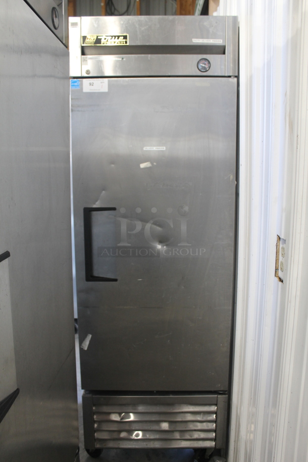 2013 True T-23F Commercial Stainless Steel Single Door Reach-In Freezer With Polycoatred Shelves On Commercial Casters. 115V, 1 Phase. Tested and Working!