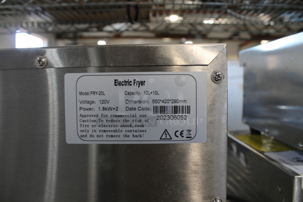 BRAND NEW SCRATCH AND DENT! 2023 Hoocoo FRY-20L Stainless Steel Commercial Countertop Electric Powered 2 Bay Deep Fat Fryer w/ 2 Metal Baskets and 2 Lids. 120 Volts, 1 Phase. - Image 7 of 8