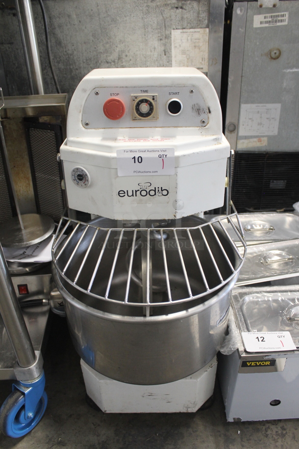 Eurodib LM20 Metal Commercial Floor Style 20 Quart Spiral Dough Mixer w/ Stainless Steel Mixing Bowl, Bowl Guard and Dough Hook. 120 Volts, 1 Phase. Tested and Working! - Image 1 of 8