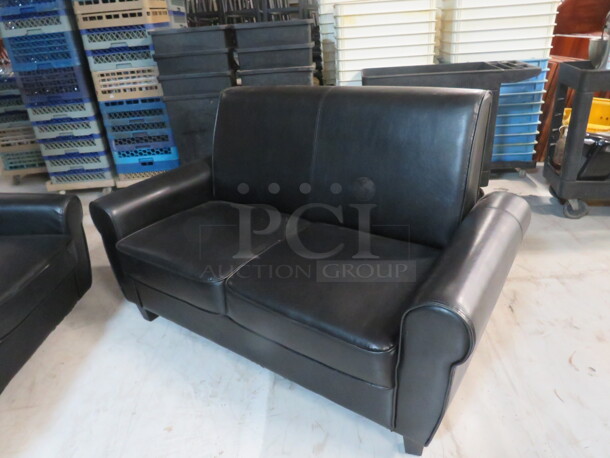 One Black Pleather Couch. 60X31X35 - Image 2 of 2