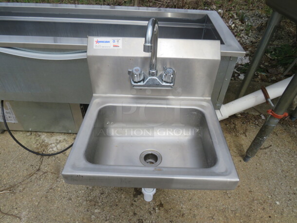 One Omcan Stainless Steel Hand Sink With Faucet, And Back Splash. 17X15 