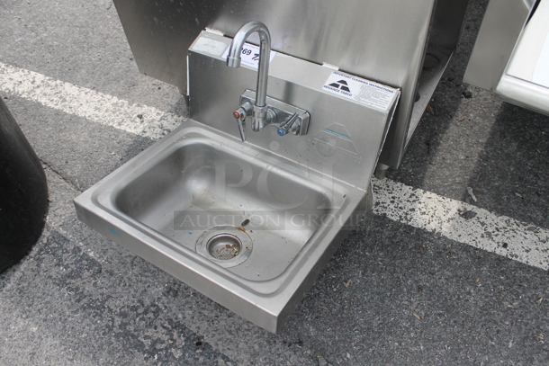 Advance Tabco Stainless Steel Commercial Single Bay Wall Mount Sink w/ Faucet and Handles. - Image 2 of 7