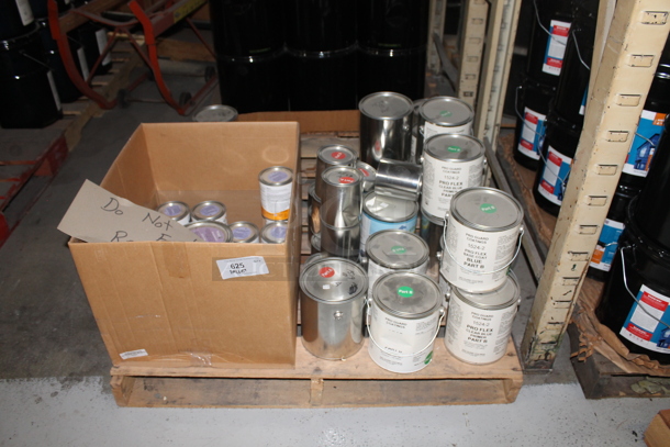 ALL ONE MONEY! PALLET LOT w/ Various Buckets Including Pro flex Clear Blue Primer Part B. BUYER MUST REMOVE. - Image 1 of 5