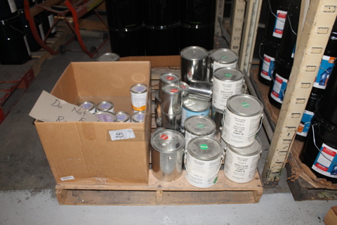 ALL ONE MONEY! PALLET LOT w/ Various Buckets Including Pro flex Clear Blue Primer Part B. BUYER MUST REMOVE.