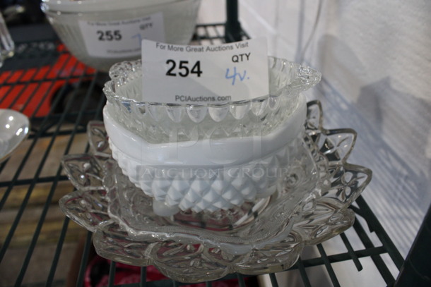 4 Various Countertop Trays; 3 Glass and 1 White. Includes 5.5x5x2. 4 Times Your Bid!