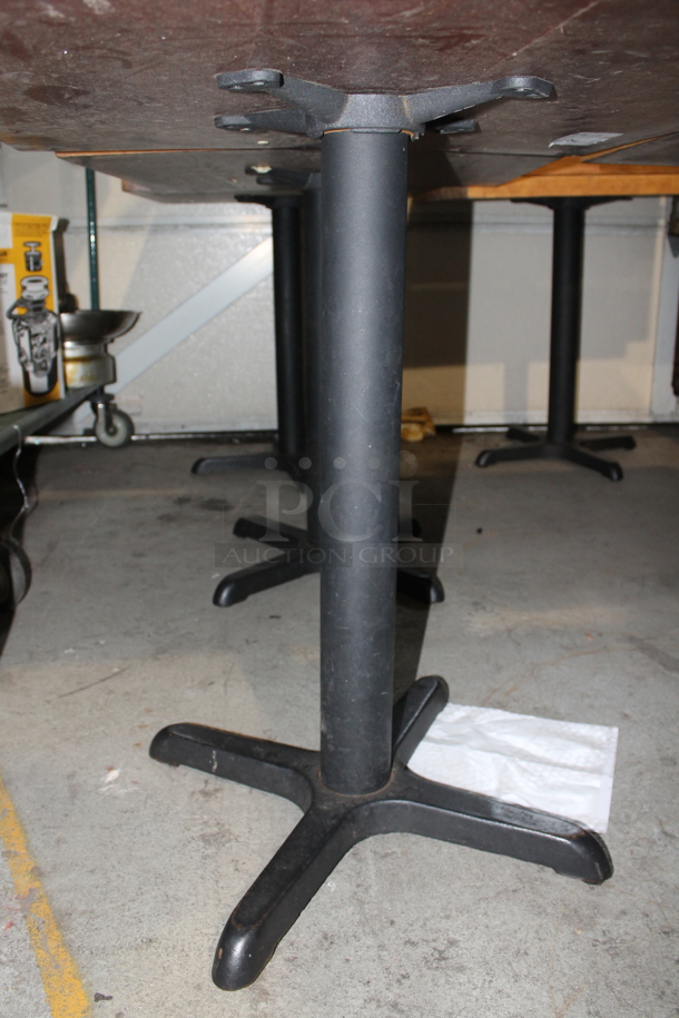 2 Wooden Dining Height Tables on Black Metal Table Base. 2 Times Your Bid! - Image 2 of 3