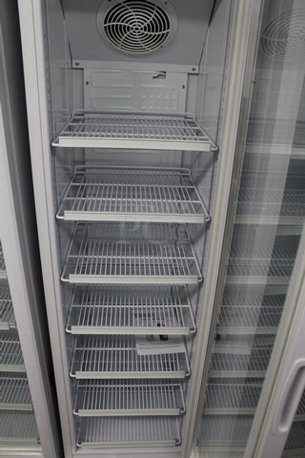 BRAND NEW SCRATCH AND DENT! Galaxy 177GDN5RBB Metal Commercial  16 1/2" White Swing Glass Door Merchandiser Refrigerator with Red, White, and Blue LED Lighting. 115 Volts, 1 Phase. Tested and Working! - Image 3 of 5