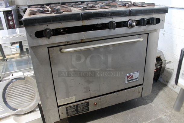 Southbend 300F Stainless Steel Commercial Natural Gas Powered 6 Burner Range w/ Oven, Over Shelf and Back Splash. - Image 4 of 7