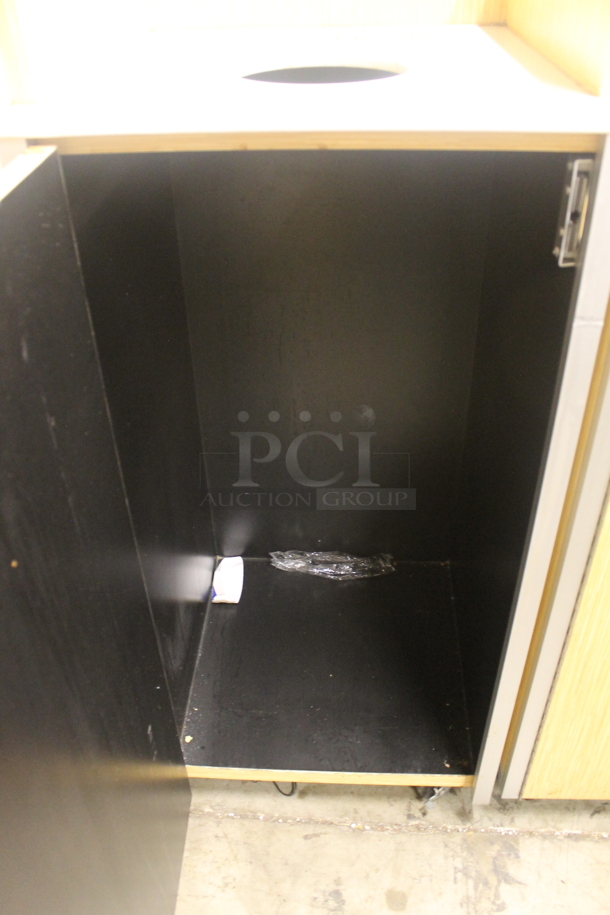 3 Wood Pattern Trash Can Shells w/ Trash Deposit Hole and Door. 3 Times Your Bid! - Image 5 of 6